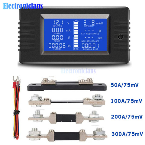 PZEM-015 50A Digital Battery Tester Ammeter Voltmeter Energy Meter Power Capacity Impedance Residual Electricity Tester Shunt ► Photo 1/6