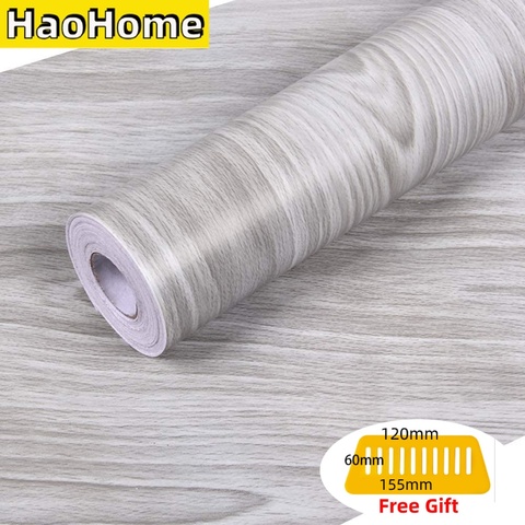 HaoHome Gray Wood Grain Peel and Stick Wallpaper Wood Shlef Liner Removable Contact Paper Self Adhesive Grey Wall Covering ► Photo 1/6