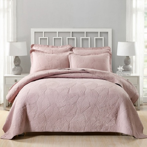 CHAUSUB Pink Bedspread Quilt Set and Pillow Shams 3-piece Embroidered Cotton Quilts Bed Cover King Queen Size Quilted Coverlets ► Photo 1/6