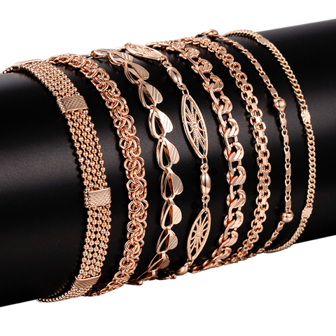 15 Style Choose Women Men Girl 585 Rose Gold Color Curb/Weaving Bracelets Chains Jewelry 18cm-23cm ► Photo 1/6