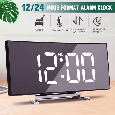 Led Alarm Clock Digital Child Electronic Alarm Clocks Curved Screen Mirror Temperature Clock with Snooze Function for Kids 2022 ► Photo 1/6