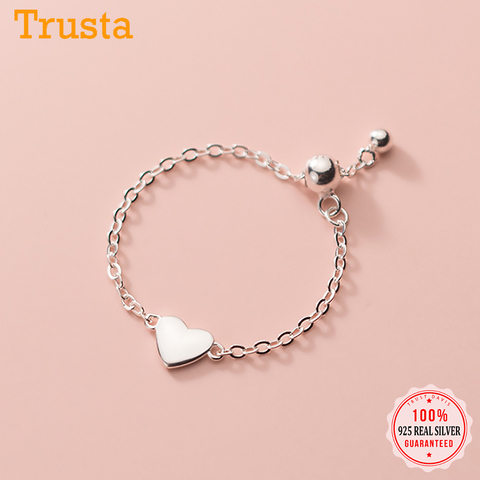 TrustDavis Real 925 Sterling Silver Fashion Romantic Sweet Heart Chain Ring Sizable For Women Wedding Party Fine Jewelry DA1885 ► Photo 1/6