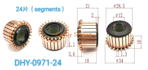 1pc 12 x 28.5 x21mm 24P Tooth Copper Shell Electric Motor Commutator D-043/DHY-0971-24 ► Photo 1/1