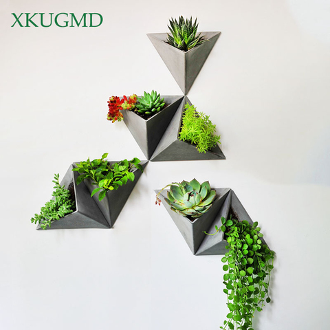 Wall-mounted Cement Flower Pot Office Wall Simulation Plant Decoration Triangle Retro Flower Arrangement Container ► Photo 1/6