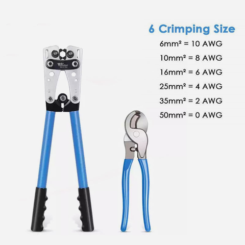 HX-50B Battery cable lug crimping tool wire crimper hand ratchet terminal crimp pliers for 6-50mm² 1-10AWG with cable cutter ► Photo 1/6