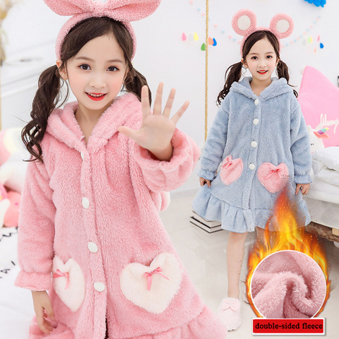 Pyjamas Girls Winter Robes Nightwear Kids Clothes Night-robe Thick Flannel Sleepwear Children Pajamas Bathrobe 6 8 10 12 Years ► Photo 1/6