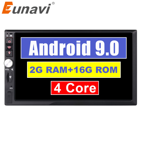 Eunavi 2 Din 7 inch Quad core Android 9.0 2G RAM Car Radio Stereo GPS Navigation WiFi Bluetooth 1024*600 HD Touch Screen USB ► Photo 1/1