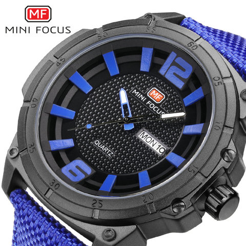 Fashion Blue Sport Men's Watches Week Date Big Dail 3 ATM Waterproof Wristwatch Male Luxury Gift for Boyfriend Mini Focus136 NEW ► Photo 1/6