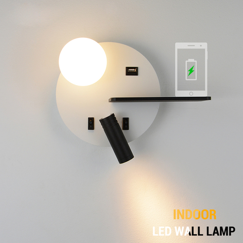 LED wall Light with switch Bedroom indoor lighting bedside Wall lamp with USB LED Reading Crystal ball wall Sconce luminaria ► Photo 1/6
