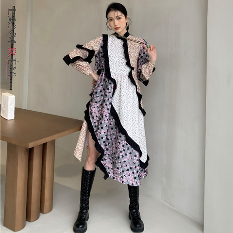 LANMREM 2022 New Spring Autumn Dress Women Long Sleeve Plus Size Patchwork Printed Flower Dresses Ladies Party Clothes 2A3301 ► Photo 1/5