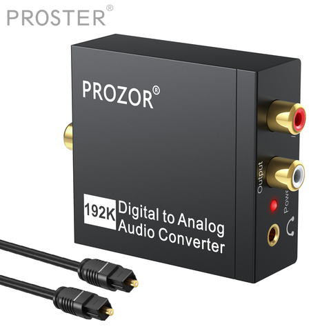 PROZOR Digital-to-Analog Audio Converter Amplifier, 192kHz DAC Coaxial and  Optical (Toslink/SPDIF) to Analog 3.5mm AUX and RCA (L/R) Stereo Audio  Adapter DAC Converter with Optical Cable 