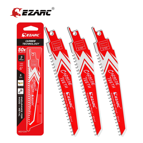 EZARC 3Pcs Carbide Reciprocating Saw Blade R656HM Endurance for Hard Wood and Metal Demolition 6-Inch 6TPI, 9-Inch 6TPI ► Photo 1/6