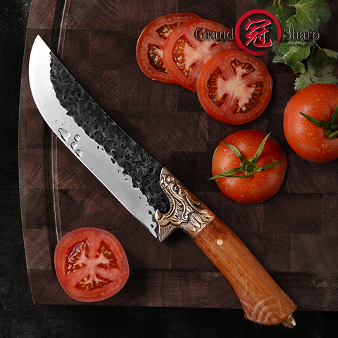 New Kitchen Knife Slaughter Butcher Chef Cooking Tool Chinese Hand Forged Hammered Blade Pchak Meat Fish Vegetable Slicing Knife ► Photo 1/6