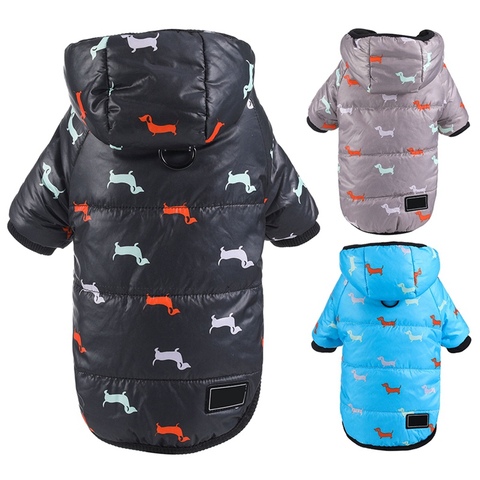 Autumn Winter Clothes For Dogs Dachshund Printed Cotton Down Jacket With Leash Ring Thicken Hoodie For Small Medium Dogs Puppy ► Photo 1/6