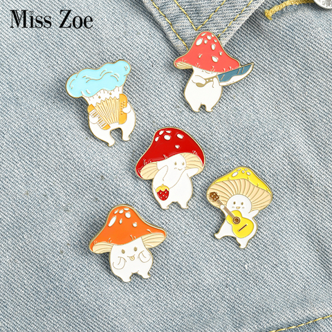 Mushroom Enamel Pin Custom Funny Guitar Accordion Brooches Bag Lapel Pin Cartoon Cute Badge Plant Jewelry Gift for Kids Friends ► Photo 1/6