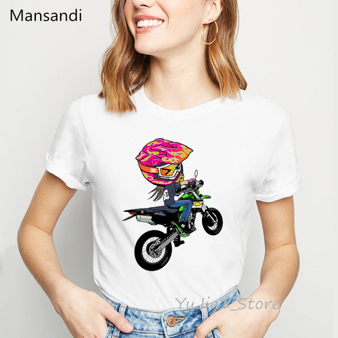 Women clothes 2022 cool stunt girl rides motocycle cartoon tee shirt femme summer top female hip hop punk t-shirt hipster tshirt ► Photo 1/6