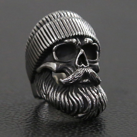 Punk Big Beard Wear Hat Skull Ring Men Boys Stainless Steel Old Man Skull Biker Rings Cool Hip Hop Jewelry Creativity Gift ► Photo 1/6