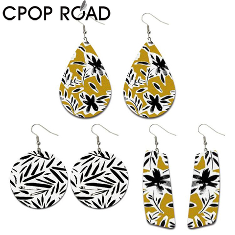 Cpop Flower Pattern Boho Leather Earrings Sets Simple Print Earrings Packs Glitter Valentine's Day Christmas Gift Dangle Earring ► Photo 1/6