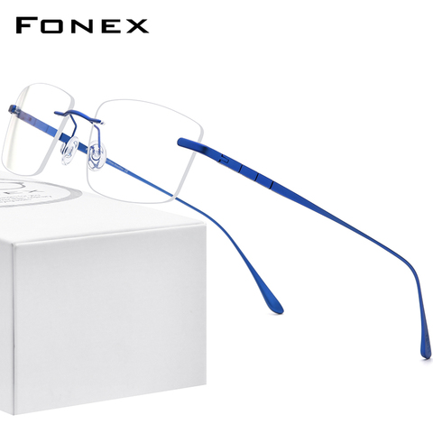 FONEX Pure Titanium Eyeglasses Frame Men Rimless Prescription Square Glasses 2022 Women Frameless Myopia Optical Eyewear 8555 ► Photo 1/6