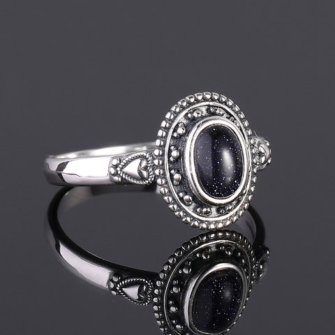 New Design 5X7mm Blue Sandstone Ring 925 Sterling Silver Ring  Punk Jewelry for Women Cocktail Party  Birthday Gift ► Photo 1/4