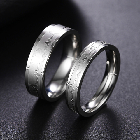 ECG couple ring ECG men's ring simple ladies ring jewelry stainless steel ring Valentine's Day commemorative gift ► Photo 1/6