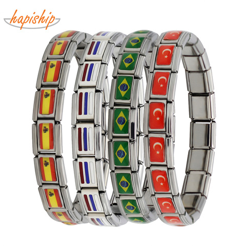 Hapiship 2022 New Fashion Jewelry Spain/Brazil/Turkey National Flag Stainless Steel 18 links Bracelet Bangle For Women Men G027 ► Photo 1/5