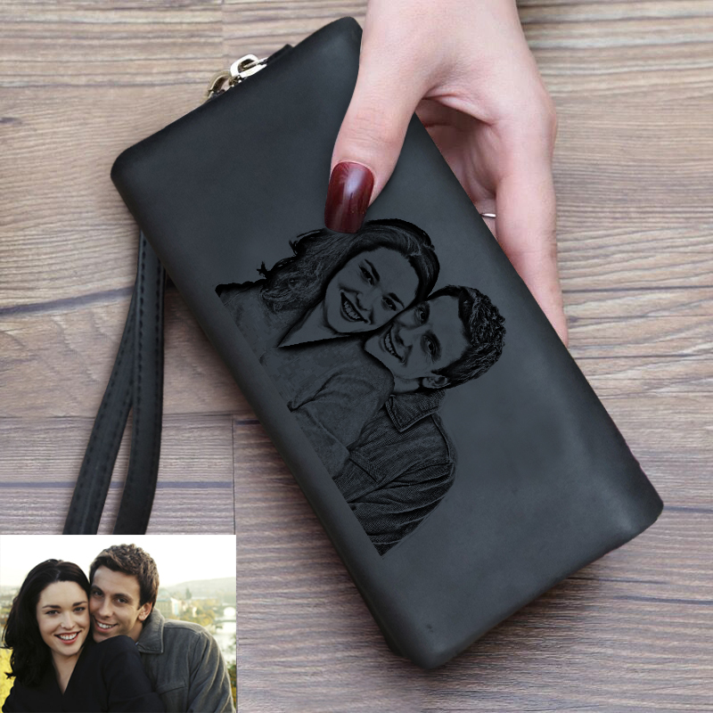 Women's Personalized Photo Engraved Long Purse Womens Clutch Purse Personalised Gift for Her Custom Ladies Wallet Card Holder Coin Zip