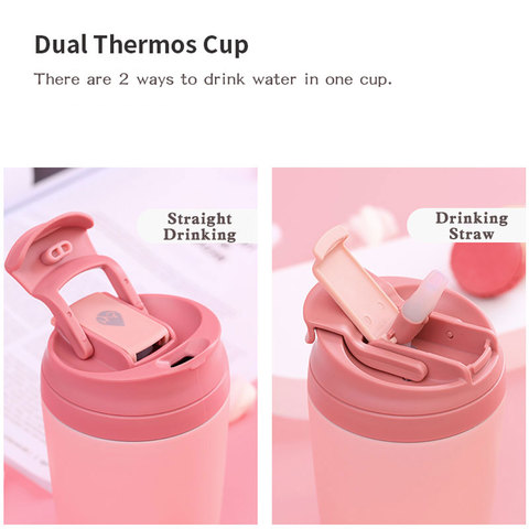 New Design 304 Stainless Steel Vacuum Flask With Straw Portable Travel Leakproof Thermos Cup 2 Usage Insulated Coffee Mug 350ml ► Photo 1/6