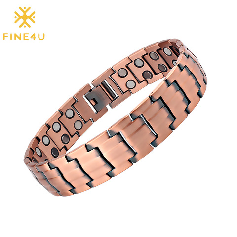 FINE4U B376 Vintage 99.99% Pure Copper Magnetic Bracelet for Men Double Raw 3500Gauss Magnet Health Energy Bracelets Wrist Band ► Photo 1/6