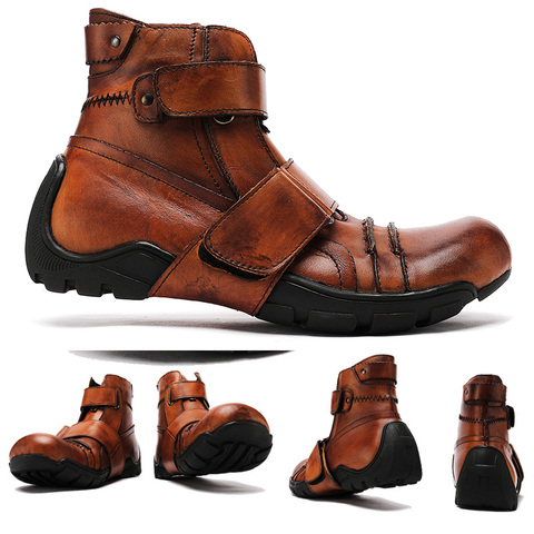 2022 Men's Cowhide Genuine Leather Motorcycle Boots Martins Men Shoes Ankle Boots Cowboy Warm Casual Men Punk Boots Handmade ► Photo 1/6