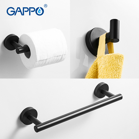 GAPPO Gold Black Bathroom Hardware Set Black Robe Hook Single Towel Bar Robe Hook Paper Holder Bathroom Accessories Y38124-2 ► Photo 1/6