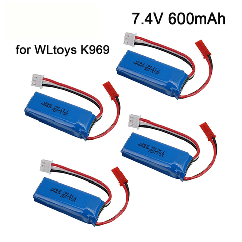 Upgrade 7.4V 600mAh 601844 Lipo Battery with USB charger for WLtoys K969 K979 K989 K999 P929 P939 RC Car Parts 2s 7.4v Battery ► Photo 1/1