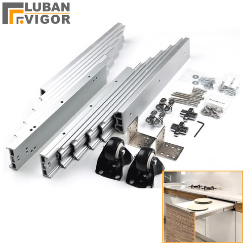 Concealed folding table guide rail hinge, Aluminum telescopic cabinet table slide,  Flat push folding furniture hardware ► Photo 1/4