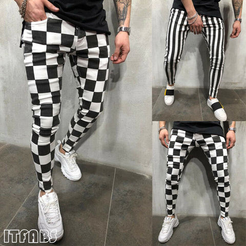Hirigin 2022 New Men's Summer Fashion Slim Comfortable Striped Plaid Black White Casual Pencil Pants Men Clothes ► Photo 1/6