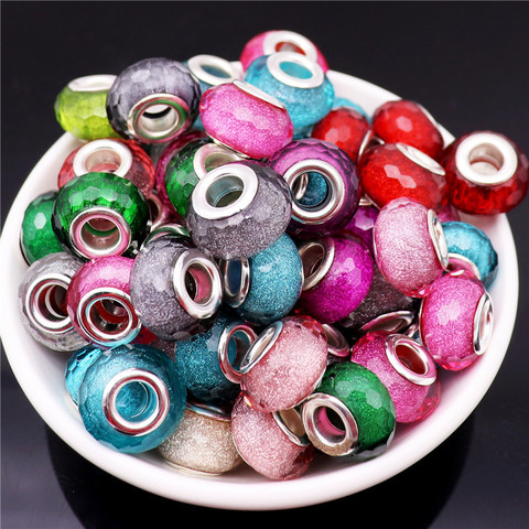 10Pcs/Lot Glitter Powder Cut Faceted Plastic Resin Murano Spacer Beads Fit Pandora Charms Bracelet For Women DIY Jewelry Making ► Photo 1/6