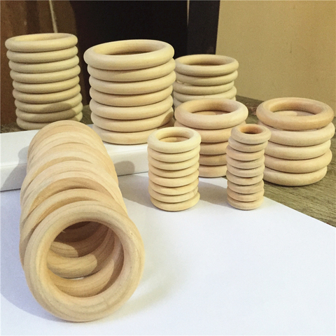 2022 DIY 5-100PCS Wooden Beads Connectors Circles Rings Beads Unfinished Natural Wood Lead-Free Beads 2CM-10CM cuentas de madera ► Photo 1/6