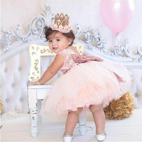 Princess Girl wear Sleeveless Bow Dress for 1 year birthday party Toddler Costume Summer for Events Occasion vestidos infant ► Photo 1/6