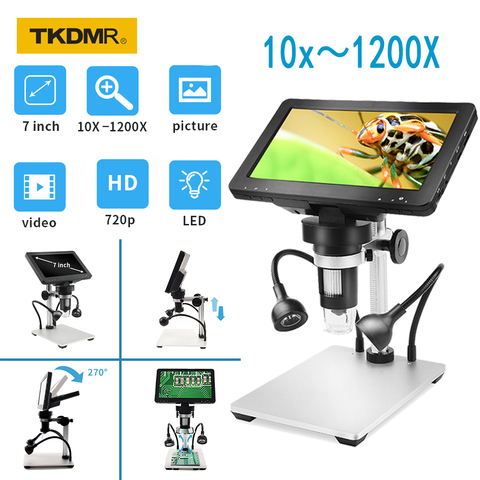 TKDMR  USB Digital Electronic Microscope 8 LED Lighting 12MP 1080P 7 Inch Screen LCD Display 10X-1200X for Android/IOS/Computer ► Photo 1/6