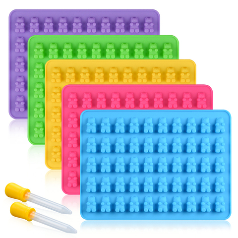 Silikolove 50 Cavities Gummy Bear Mold Silicone Candy Molds Ice Cube Tray  Chocolate Moulds with Droppers ► Photo 1/6