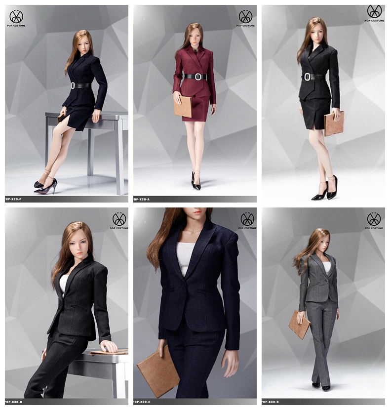 POPTOYS X30D 1/6 Scale Black Office Lady Costume Suit For 12" Female Figure Body 