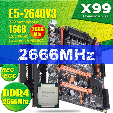 Atermiter X99 D4 DDR4 Motherboard Set with Xeon E5 2640 V3 LGA2011-3 CPU 2pcs X 8GB = 16GB 2666MHz RAM Memory DDR4 REG ECC ► Photo 1/6