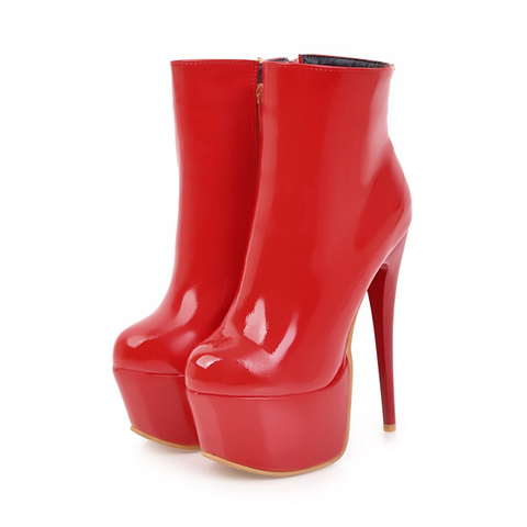 Fashion Ankle Boots For Women Sexy Soft Patent Leather Platform High Heels Short Boots  Woman Red Party Fetish Shoes Large Size ► Photo 1/6