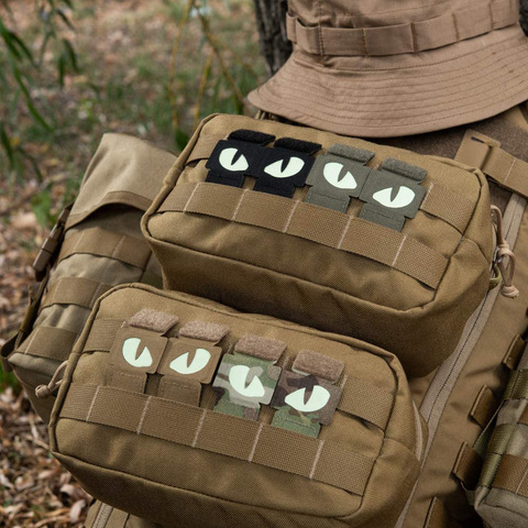 1 Pair Tactical Cat Eyes Patch Military Combat Glow In Dark Tag Applique Badge With Loop Buckle For Helmet Bag Jacket Uniform ► Photo 1/6