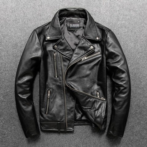 YR!Free shipping.2022 black cowhide jacket,biker style slim leather clothes,Man fashion genuine leather coat,quality ► Photo 1/5