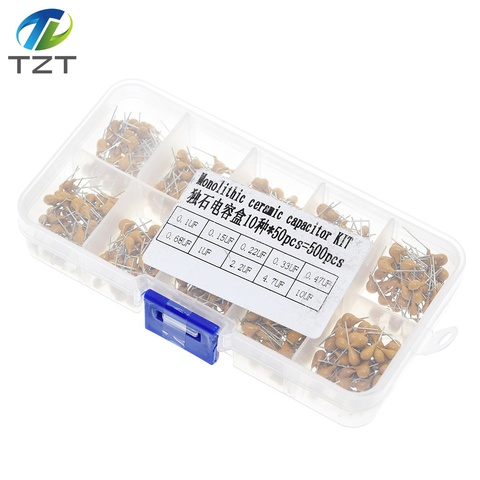 TZT 500pcs/lot 10Values*50pcs 0.1uF-10uF(104~106) 50V Multilayer Ceramic Capacitors Assorted Kit Assortment Set with Storage Box ► Photo 1/6