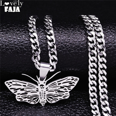 2022 Punk Sull Moth Stainless Steel Pendant Necklace Women/Men Silver Color Chain Necklace Jewelry collares de mujer N4401S03 ► Photo 1/6