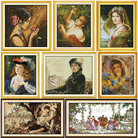 Stamped Cross Stitch Kits Joy Sunday Oil Painting Girl Printed 11CT 14CT Counted Home Decor Embroidery Handmade Needlework  Sets ► Photo 1/5