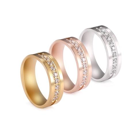 Skyrim Clear Zircon Couple Rings Women Stainless Steel Rose Gold Color Engagement Wedding Ring Anniversary Finger Accessories ► Photo 1/6