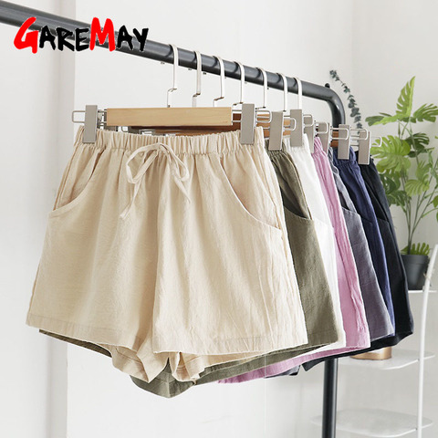 2022 New Hot Summer Casual Cotton Linen Shorts Women Home High Waist Shorts Fashion Short Pants Streetwear Women's Shorts beige ► Photo 1/6