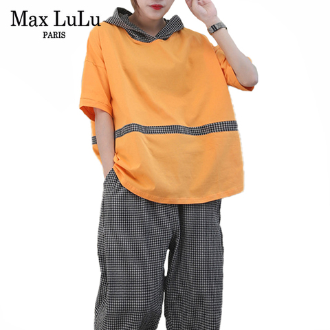 Max LuLu 2022 Summer Fashion Tracksuits Ladies Hooded Tops And Plaid Harem Pants Womens Vintage Two Piece Sets Casual Streetwear ► Photo 1/6